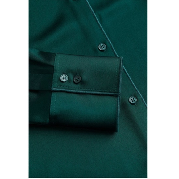 HEATHERLY Green Satin-Like Long Sleeve Button Down Shirt Size Large - Picture 5 of 14